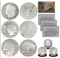 USA 250th Anniversary Set of (3) Morgan, Peace & Buffalo 1oz Silver Nickel Coins at PristineAuction.com
