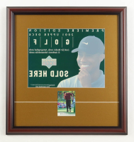 Tiger Woods Upper Deck In-Store Only Custom Framed Window Sticker Display with 2001 Upper Deck Original Rookie Card at PristineAuction.com