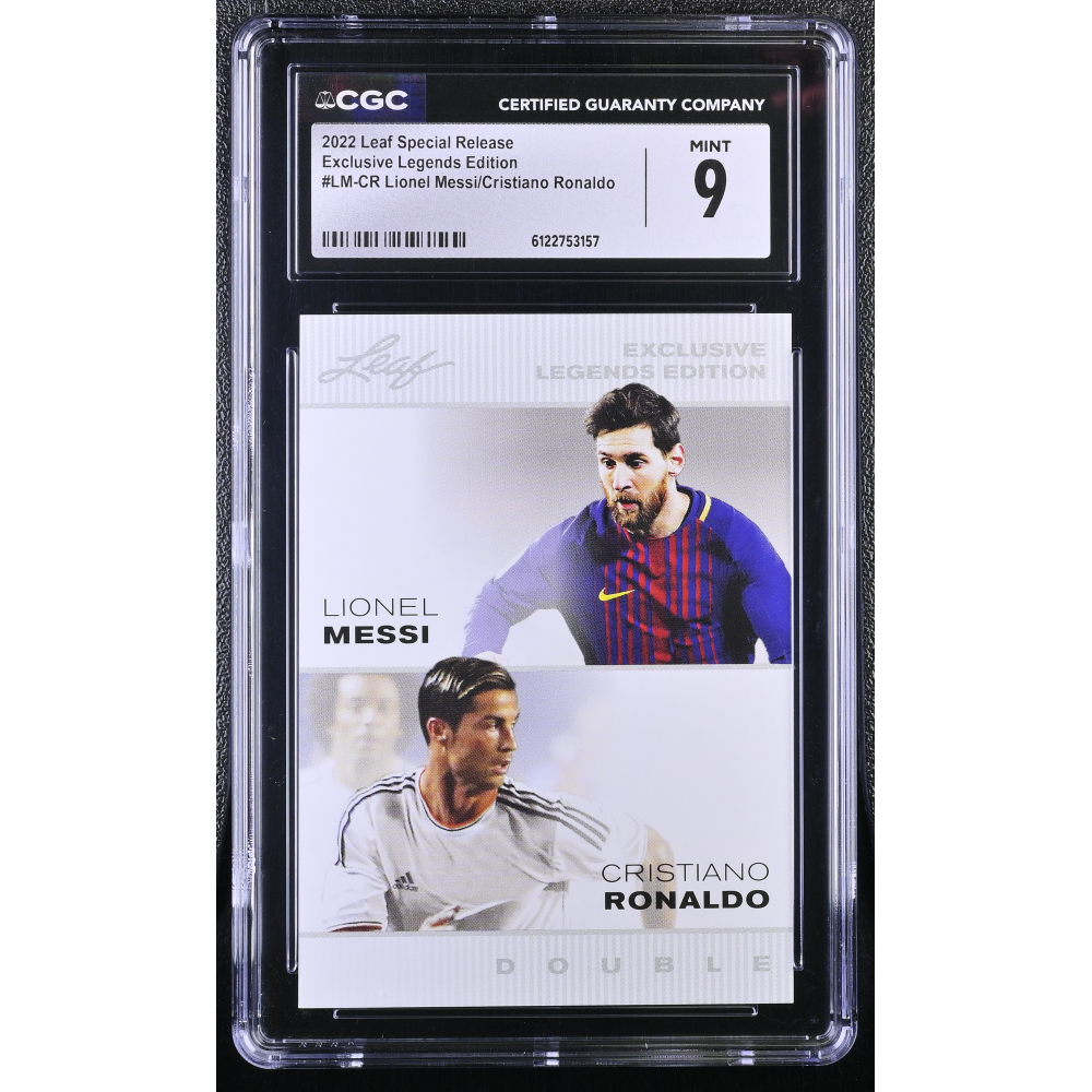 Lionel Messi/Cristiano Ronaldo 2022 Leaf Special Release Exclusive Legends Edition #LMCR (CGC 9) at PristineAuction.com