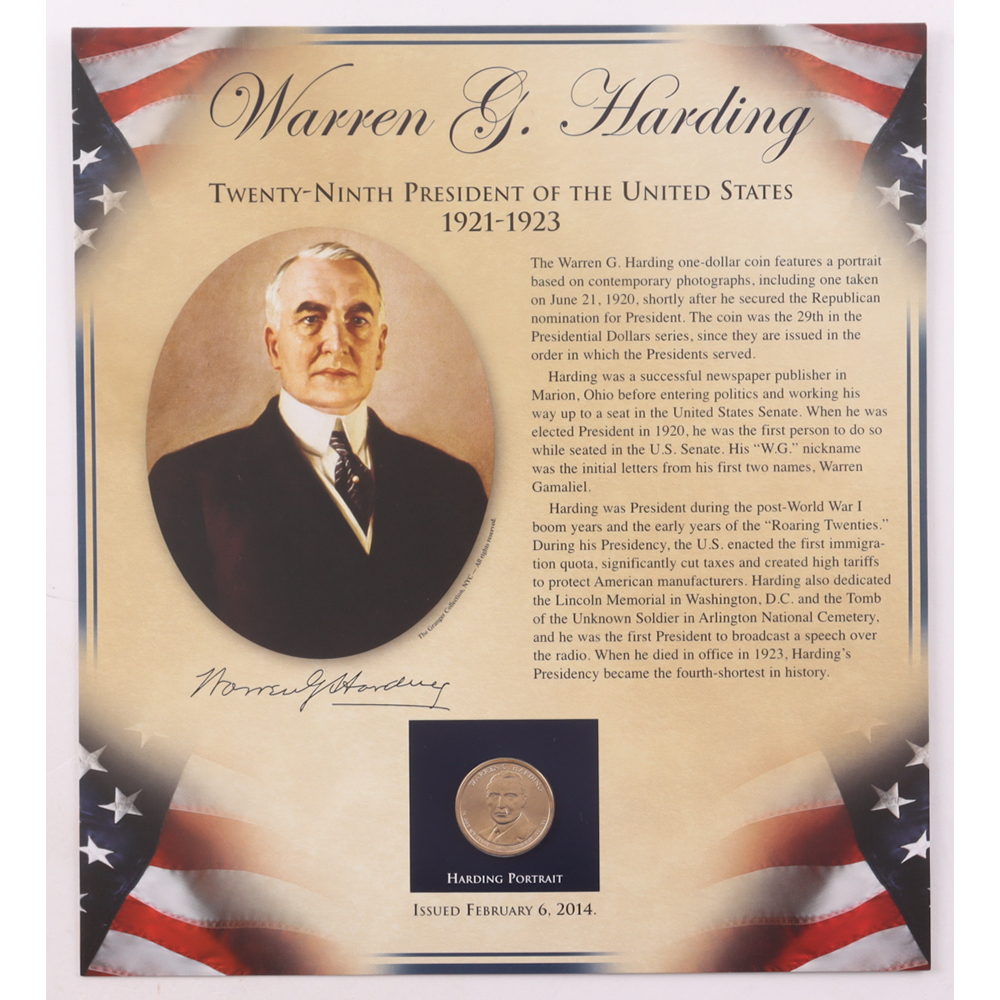 2014 U.S. Presidents Mint Sets Collection with Warren G. Harding Dollar Coin & Historic U.S. Stamps at PristineAuction.com