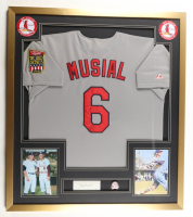 Stan Musial Signed Custom Framed Cut Display with Jersey & World Series Pin (PSA) at PristineAuction.com