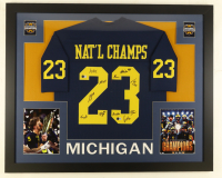 2023 National Champions Michigan Wolverines Custom Framed Jersey Display Signed by (11) with  J. J. McCarthy, Tommy Doman, Greg Crippen, Zeke Berry  (Beckett) at PristineAuction.com