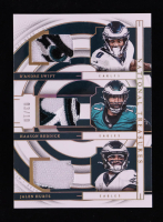 D'Andre Swift / Haason Reddick / Jalen Hurts 2023 Panini National Treasures NFL Gear Trio Materials Holo Gold #2 #03/10 at PristineAuction.com