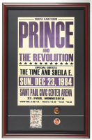 Prince & the Revolution "Purple Rain Tour" Custom Framed Concert Poster Display with 1985 Backstage Pass & (2) Vintage Prince Concert Pins at PristineAuction.com