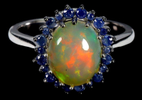 3.25 Carats Natural Opal & Sapphire Ring | $2,100 Estimated Retail Value (UGL Cert) | Brand New at PristineAuction.com
