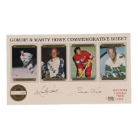 Gordie Howe & Marty Howe Signed LE 1991 Commemorative Trading Card Sheet (PSA) at PristineAuction.com