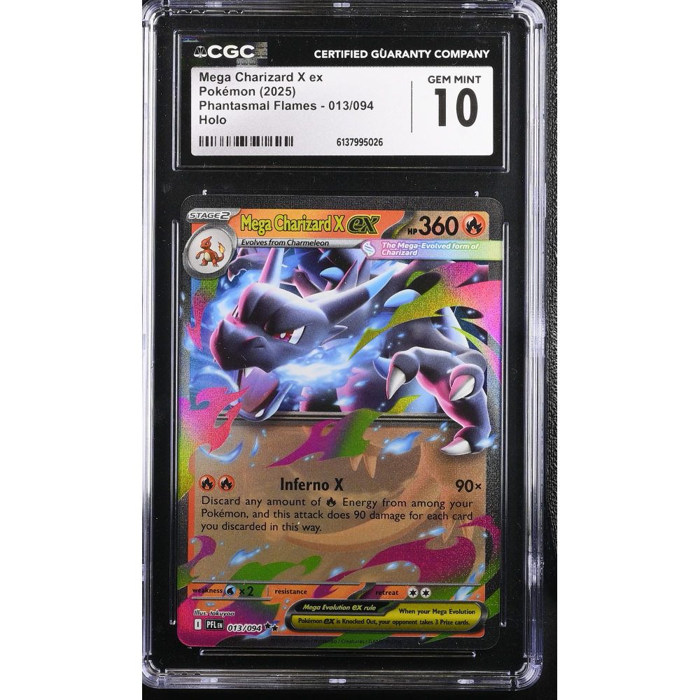 Mega Charizard X ex 2025 Pokemon TCG Mega Evolution Phantasmal Flames #013 Holo (CGC 10) at PristineAuction.com