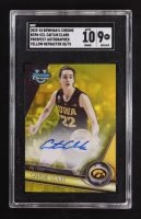 Caitlin Clark 2023-24 Bowman Chrome University Prospect Autographed Yellow Refractor #BCPACCL #55/75 RC (SGC 9 | Auto 10) at PristineAuction.com