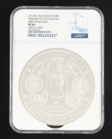 2017-M Spain 1 Kilo (32oz.) .999 Fine Silver &euro;300 History of the Dollar Coin - First Releases #510/1000 (NGC PF69) at PristineAuction.com