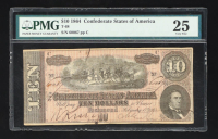 1864 T-68 Confederate States of America $10 Note (PMG Very Fine 25) at PristineAuction.com