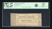 1862 Plaquemine , Louisiana Corporation of Plaquemine 5 Cents Scrip Note - Eric P. Newman Collection (PCGS Very Fine 35 Apparent) at PristineAuction.com