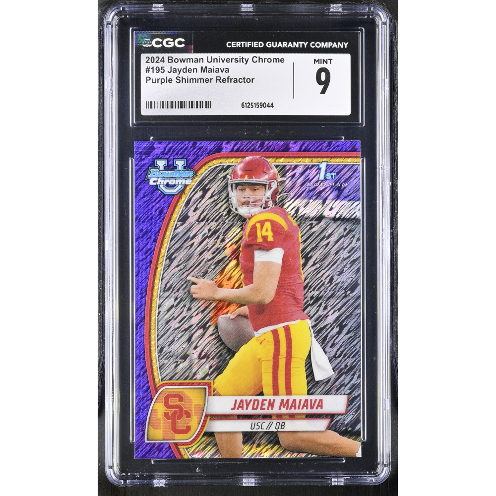 Jayden Maiava 2024 Bowman University Chrome Purple Shimmer Refractor #195 (CGC 9) at PristineAuction.com