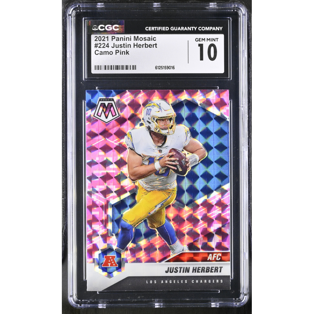Justin Herbert 2021 Panini Mosaic Camo Pink #224 (CGC 10) at PristineAuction.com