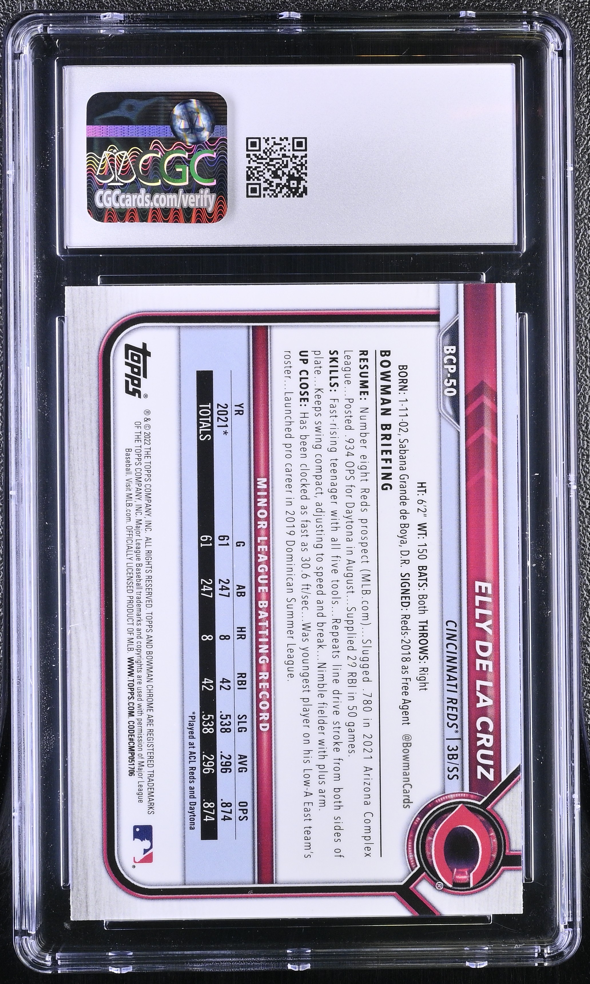 Elly De La Cruz 2022 Bowman Chrome Prospects #BCP-50 RC (CGC 8.5) at PristineAuction.com Elly De La Cruz 2022 Bowman Chrome Prospects #BCP-50 RC (CGC 8.5) at PristineAuction.com