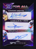 Konnor Griffin / Leodalis De Vries / Sebastian Walcott 2025 Leaf Optichrome 3 For All Triple Autographs Purple #3A3 #5/5 RC at PristineAuction.com