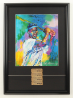 Jackie Robinson Dodgers Custom Framed Leroy Neiman Art Lithograph Display with Set of (4) Vintage 1940s Game Tickets at PristineAuction.com