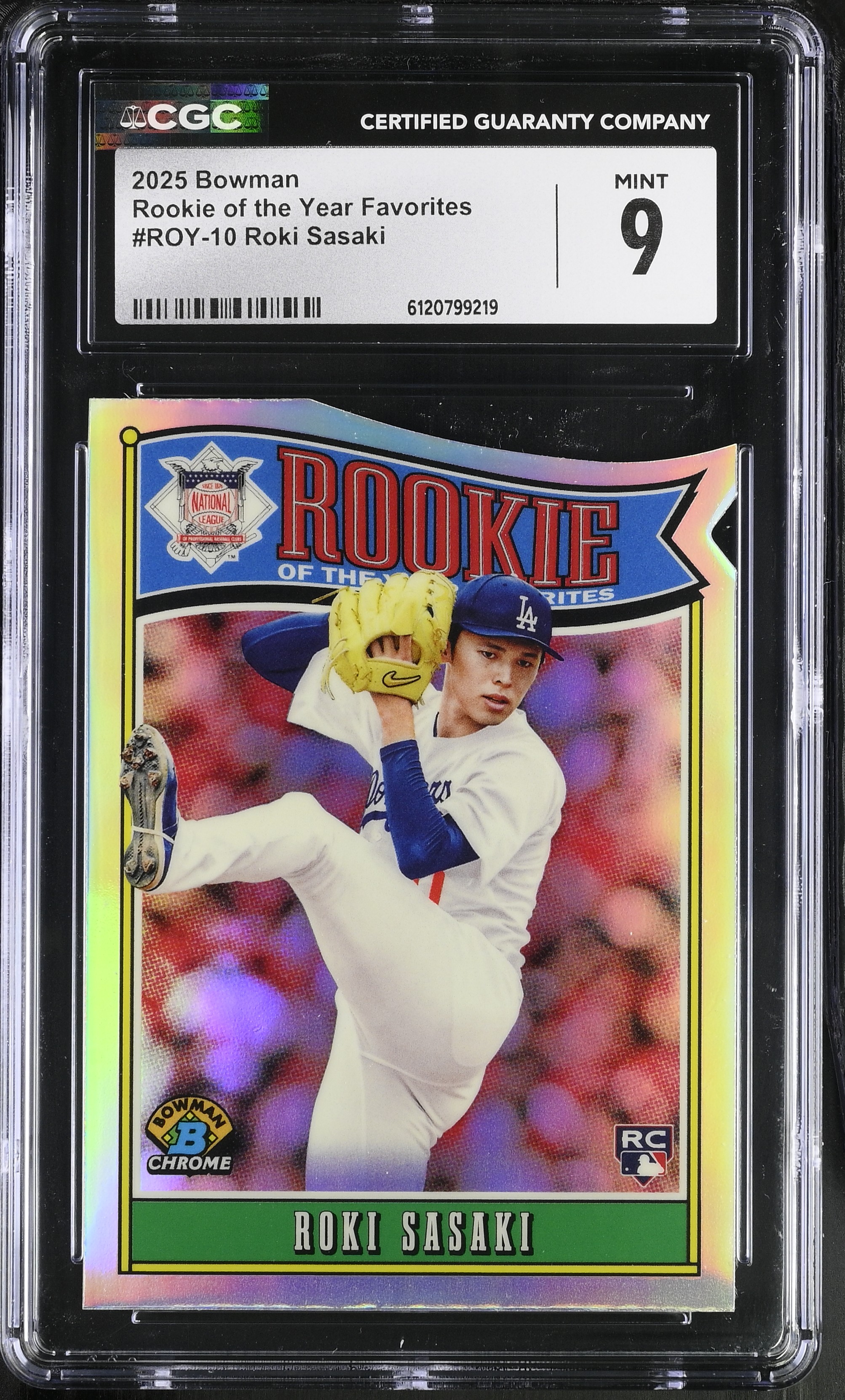 Roki Sasaki 2025 Bowman Rookie Of The Year Favorites #ROY-10 RC (CGC 9) at PristineAuction.com Roki Sasaki 2025 Bowman Rookie Of The Year Favorites #ROY-10 RC (CGC 9) at PristineAuction.com
