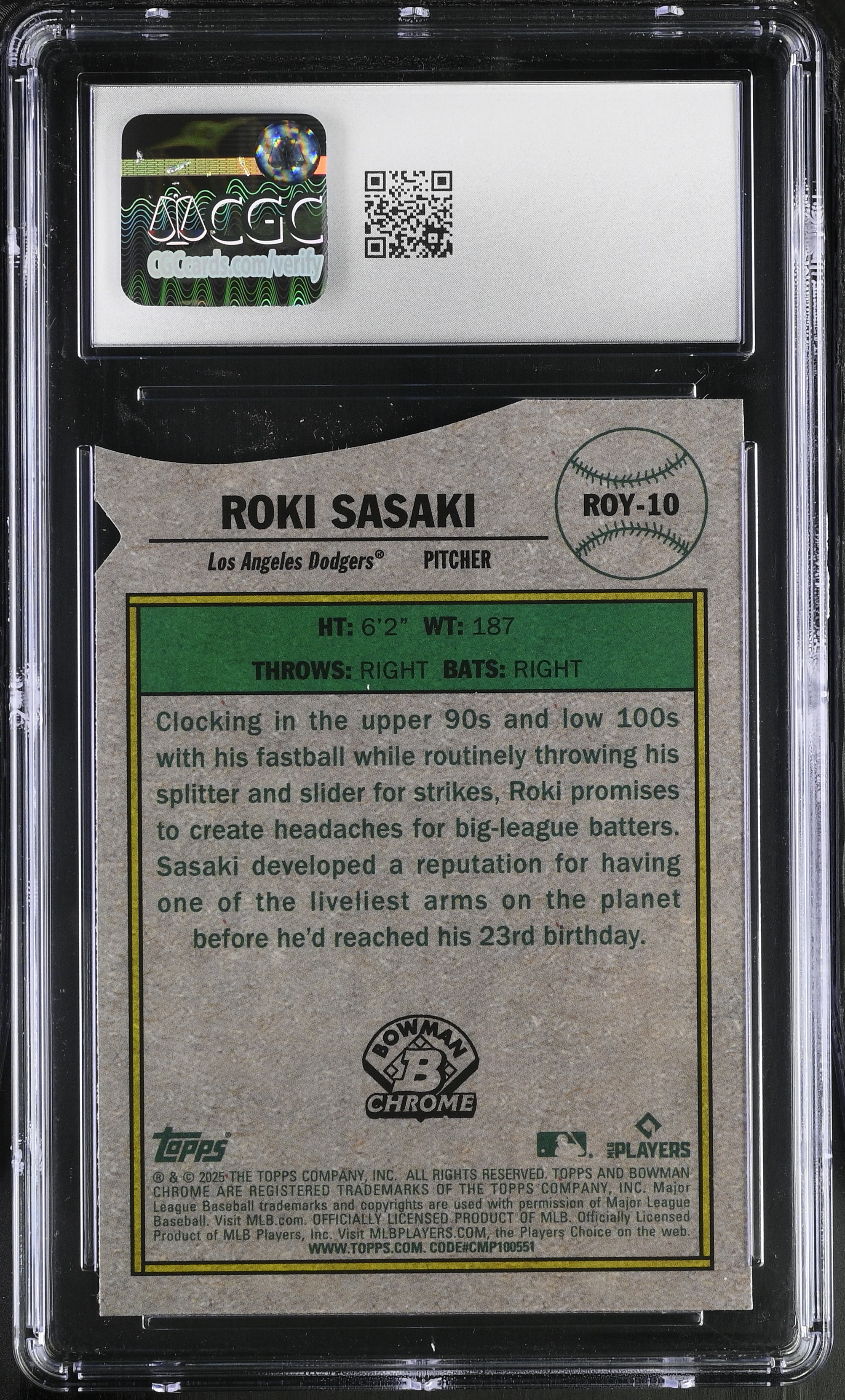 Roki Sasaki 2025 Bowman Rookie Of The Year Favorites #ROY-10 RC (CGC 9) at PristineAuction.com Roki Sasaki 2025 Bowman Rookie Of The Year Favorites #ROY-10 RC (CGC 9) at PristineAuction.com