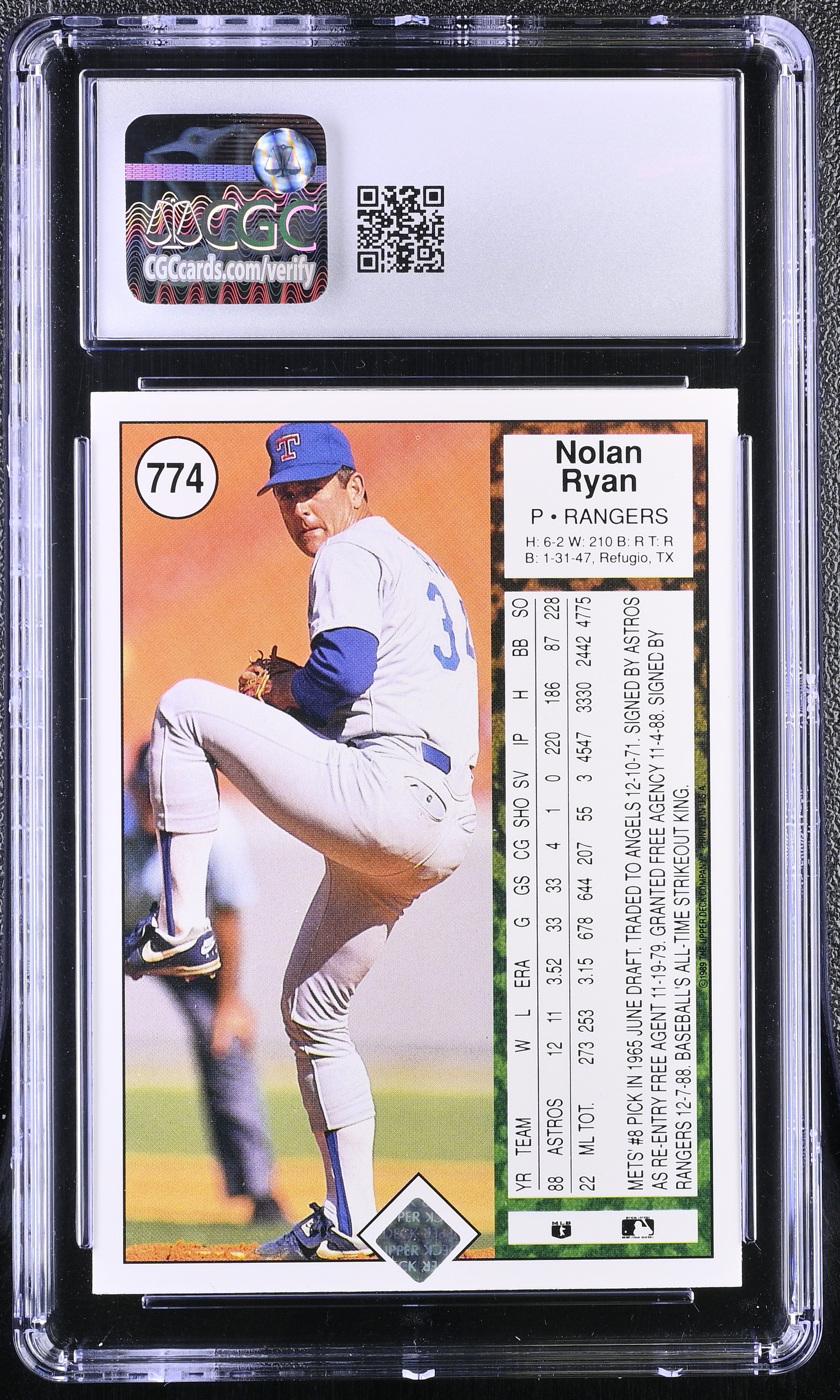 Nolan Ryan 1989 Upper Deck #774 (CGC 9) at PristineAuction.com Nolan Ryan 1989 Upper Deck #774 (CGC 9) at PristineAuction.com