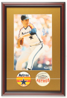 Nolan Ryan Signed Astros Custom Framed Photo Display Inscribed "5th No-Hitter" with Astros Pin & Cloth Team Logo Patch (PSA) at PristineAuction.com