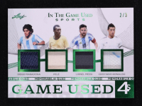 Diego Maradona / Pele / Lionel Messi / Cristiano Ronaldo 2025 Leaf ITG Used Sports Game Used Quad Green #GQ12 #2/3 at PristineAuction.com