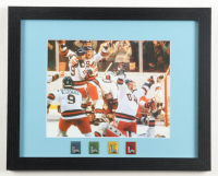 "The Miracle on Ice Team USA" Custom Framed Photo Display with Set of (4) Lake Placid Olympic Pins at PristineAuction.com