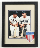 Ted Williams & Joe DiMaggio Custom Framed Photo Display with Uniform Shoulder Patch at PristineAuction.com