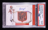 Baker Mayfield 2018 Panini National Treasures Rookie Hats Off Signatures NFL Shield #1 RC #3/3 (PSA 8) at PristineAuction.com