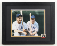 Lou Gehrig & Joe DiMaggio Custom Framed Photo Display with 1939 World Series Pin at PristineAuction.com