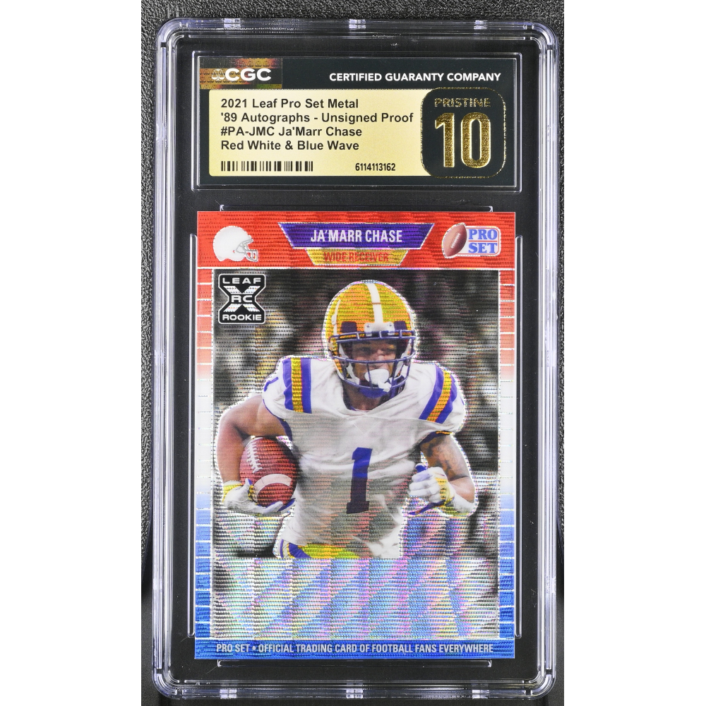 Ja'Marr Chase 2021 Leaf Pro Set Metal '89 Autographs Unsigned Proof Red White & Blue Wave XRC #PA-JMC RC (CGC 10 | Black Label Pristine) at PristineAuction.com