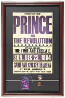 Prince & the Revolution "Purple Rain Tour" Custom Framed Concert Poster Display with 1985 Backstage Pass & (2) Vintage Prince Concert Pins at PristineAuction.com