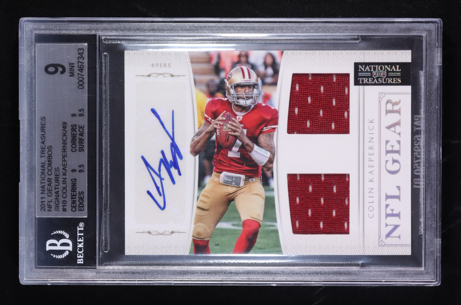 Colin Kaepernick 2011 Playoff National Treasures NFL Gear Combos Signatures #10 #28/49 RC (BGS 9 | Auto 10) at PristineAuction.com Colin Kaepernick 2011 Playoff National Treasures NFL Gear Combos Signatures #10 #28/49 RC (BGS 9 | Auto 10) at PristineAuction.com