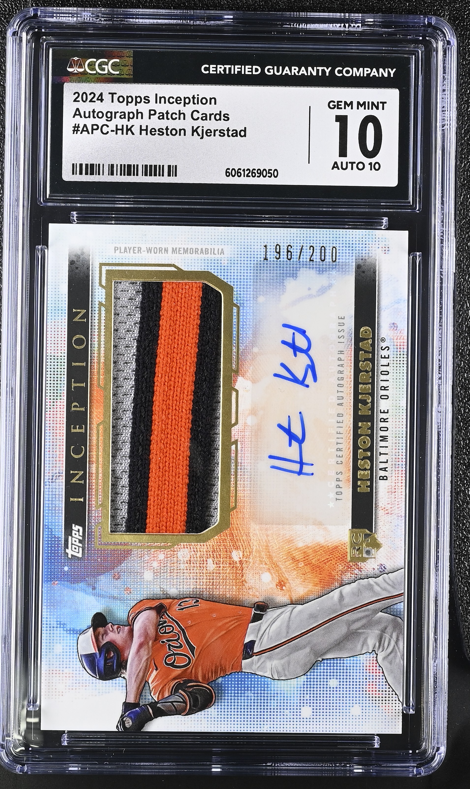 Heston Kjerstad 2024 Topps Inception Autograph Patch #APCHK #196/200 RC (CGC 10 | Auto 10) at PristineAuction.com Heston Kjerstad 2024 Topps Inception Autograph Patch #APCHK #196/200 RC (CGC 10 | Auto 10) at PristineAuction.com