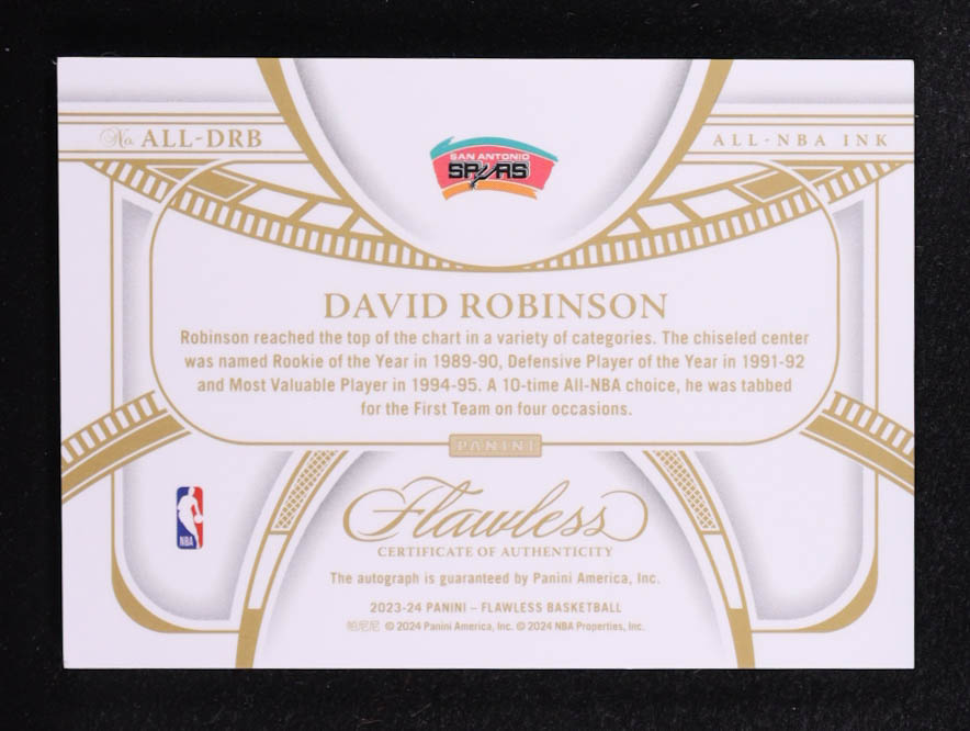 David Robinson 2023-24 Panini Flawless All-NBA Ink #30 #10/25 at PristineAuction.com David Robinson 2023-24 Panini Flawless All-NBA Ink #30 #10/25 at PristineAuction.com