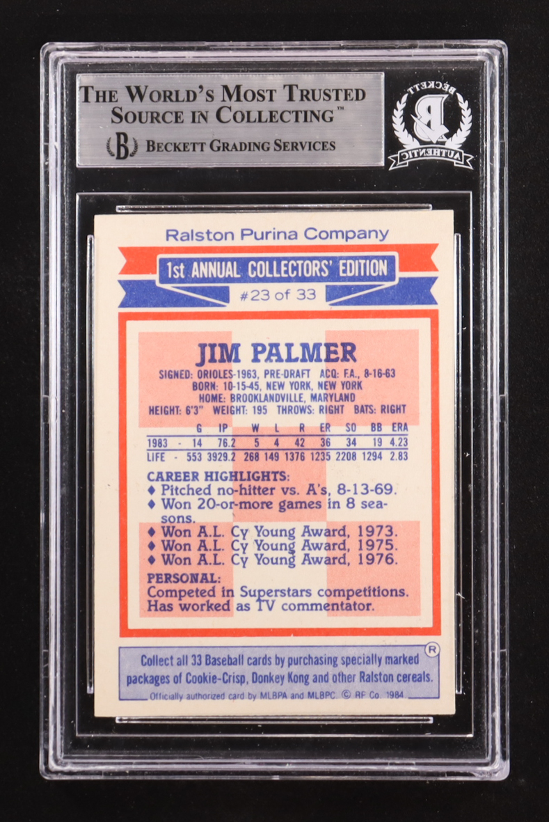 Jim Palmer Signed 1984 Ralston Purina #23 (BGS) at PristineAuction.com Jim Palmer Signed 1984 Ralston Purina #23 (BGS) at PristineAuction.com