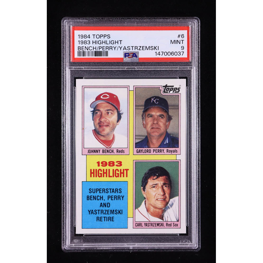 Johnny Bench / Gaylord Perry / Carl Yastrzemski 1984 Topps #6 HL (PSA 9) at PristineAuction.com