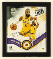 LeBron James Lakers LE Custom Framed Photo Display with Piece of Game Basketball #/50 at PristineAuction.com