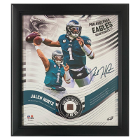 Jalen Hurts Eagles LE Custom Framed Game-Used Football Display (Fanatics) at PristineAuction.com