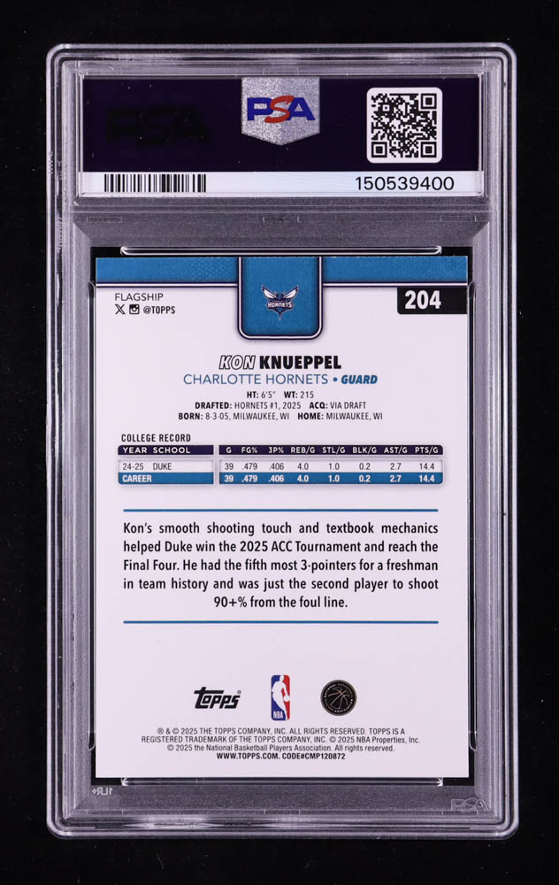 Kon Knueppel 2025-26 Topps #204 RC (PSA 9) at PristineAuction.com Kon Knueppel 2025-26 Topps #204 RC (PSA 9) at PristineAuction.com