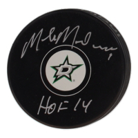 Mike Modano Signed Stars Logo Hockey Puck Inscribed "HOF 14" (Schwartz) at PristineAuction.com