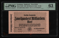1923 Germany Railroad Post-WWI, 200,000,000,000 Milliarden Mark - Berlin, Ministry of Transport (PMG CHOICE UNCIRCULATED 63) at PristineAuction.com