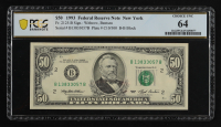 1993 U.S. $50 Federal Reserve Note, New York - Fr. 2125-B (BB Block) Signed: Withrow / Bentsen (PCGS CHOICE UNC 64) at PristineAuction.com
