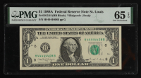 1988-A U.S. $1 FRN, St. Louis - Fr. 1915-H (HB Block) Signed: Villalpando / Brady (PMG GEM UNC 65EPQ) at PristineAuction.com