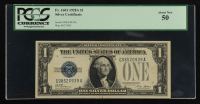 1928-A U.S. $1 "Funny Back" Silver Certificate, Blue Seal - Fr. 1601 Signed: Woods / Mellon (PCGS ABOUT NEW 50) at PristineAuction.com