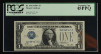 1928-A U.S. $1 "Funny Back" Silver Certificate, Blue Seal - Fr. 1601 Signed: Woods / Mellon (PCGS EF45 PPQ) at PristineAuction.com