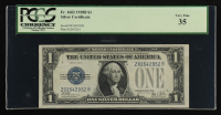 1928-B U.S. $1 "Funny Back" Silver Certificate, Blue Seal - Fr. 1602 Signed: Woods / Mills (PCGS VF35) at PristineAuction.com