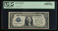 1928-A U.S. $1 "Funny Back" Silver Certificate, Blue Seal - Fr. 1601 Signed: Woods / Mellon (PCGS VF30 PPQ) at PristineAuction.com