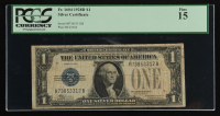 1928-D U.S. $1 "Funny Back" Silver Certificate, Blue Seal - Fr. 1604 Signed: Julian / Woodin (PCGS FINE 15) at PristineAuction.com