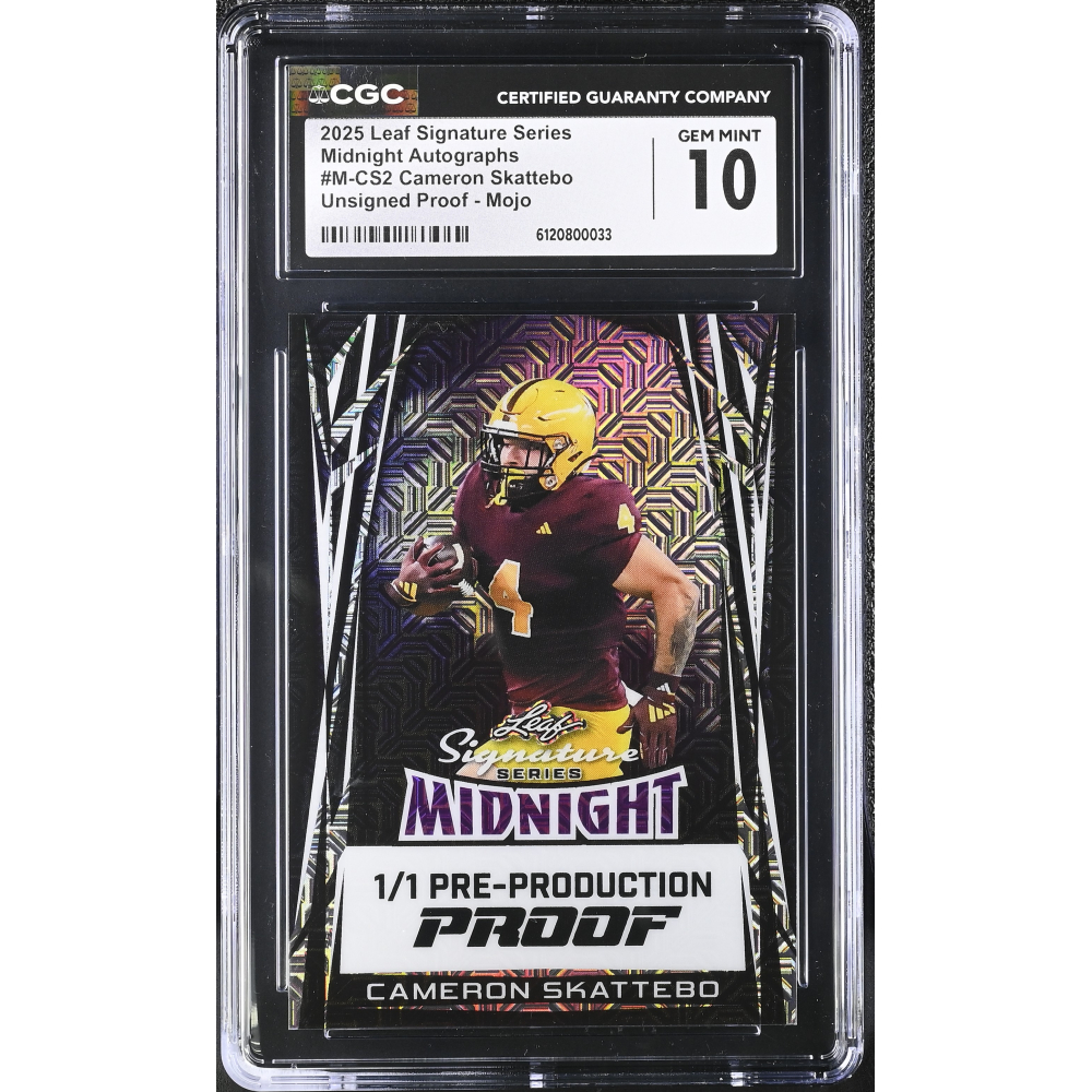 Cameron Skattebo 2025 Leaf Signature Series Midnight Autographs Unsigned Proof Mojo #2 #1/1 (CGC 10) at PristineAuction.com
