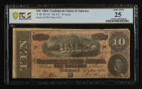 1864 Confederate $10 Currency Note, T-68 Series 10 (PCGS VF25) at PristineAuction.com